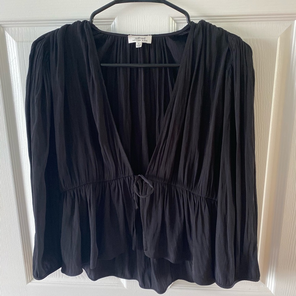 Wilfred tie front black blouse size medium